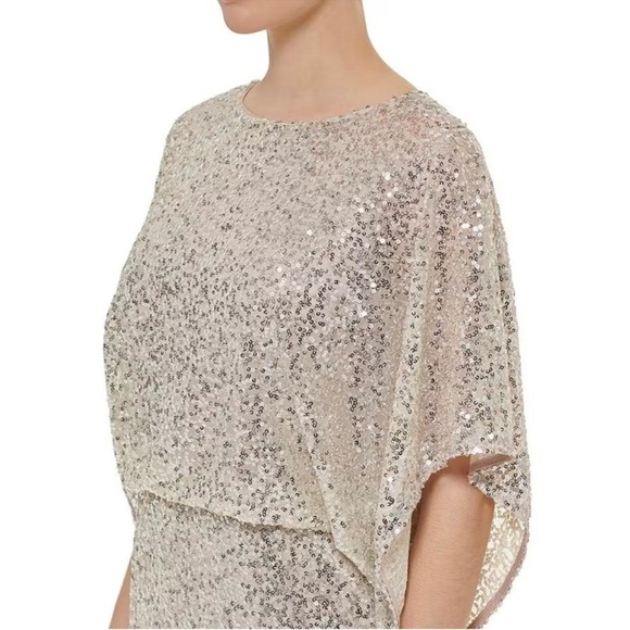 JESSICA HOWARD Stunning Sequin Mesh Dolman Sleeve Blouson Sheath Dress Size 6 - Picture 4 of 11